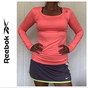REEBOK LONG SLEEVE NEON ORANGE  PERFORMANCE TEE XS